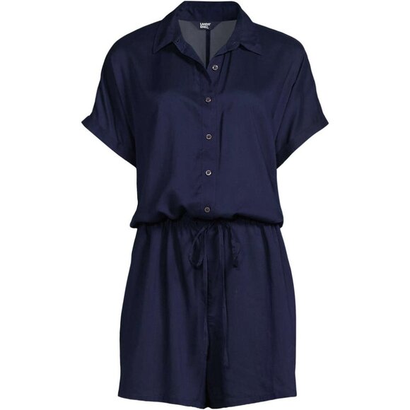 Lands' End Women's M-L,‎ 1X Deep Sea Navy Button Front Swim Cover-up Romper - Picture 2 of 11